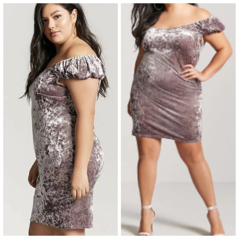 Forever 21 Plus Crushed Velvet Puff-Sleeve Dress
